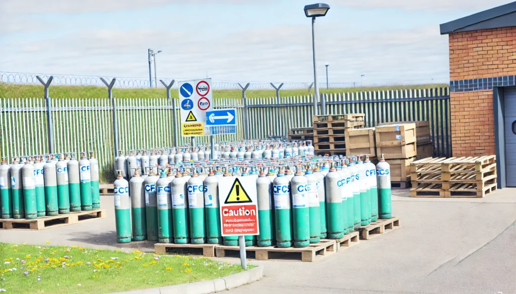 An image of cylinders being stored